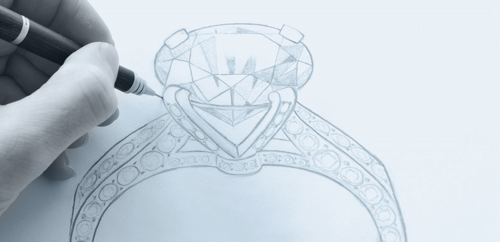 Link to The Process. Custom jewellery designer Julian Bartrom hand drawing a custom engagement ring design