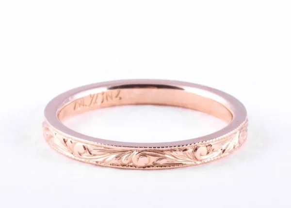 Hand engraved rose gold ring