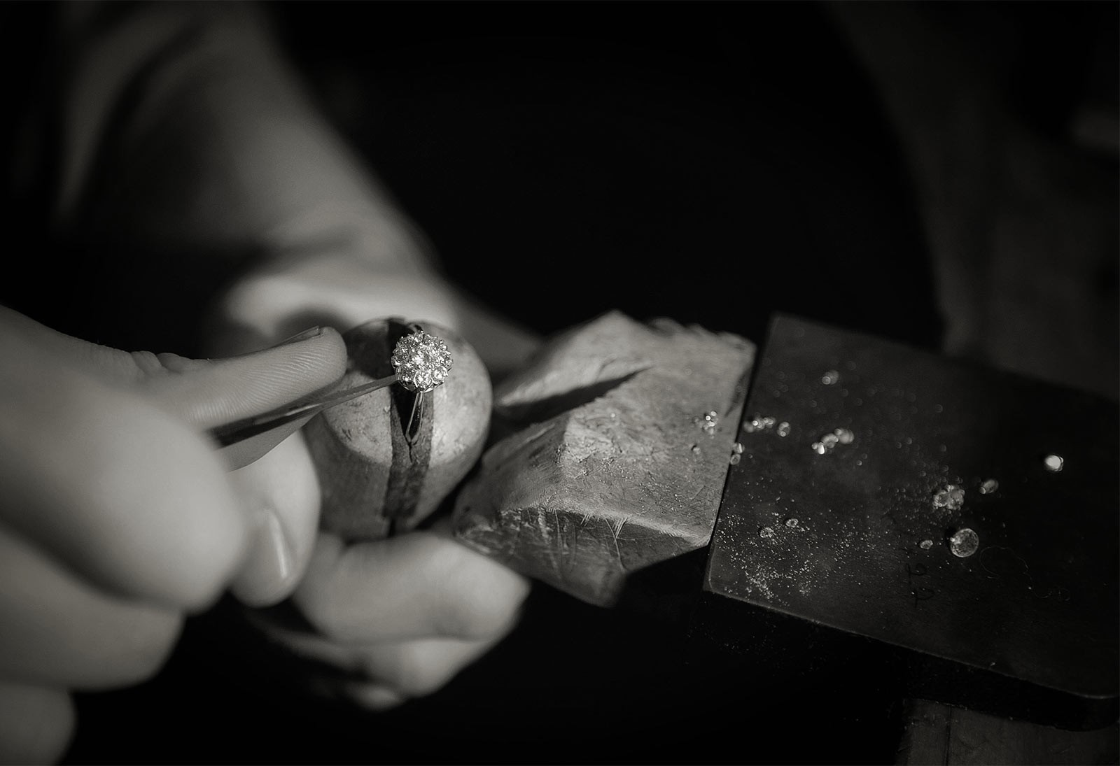 7. Set the stones. Setting a bespoke fine quality diamond ring or item of custom jewellery