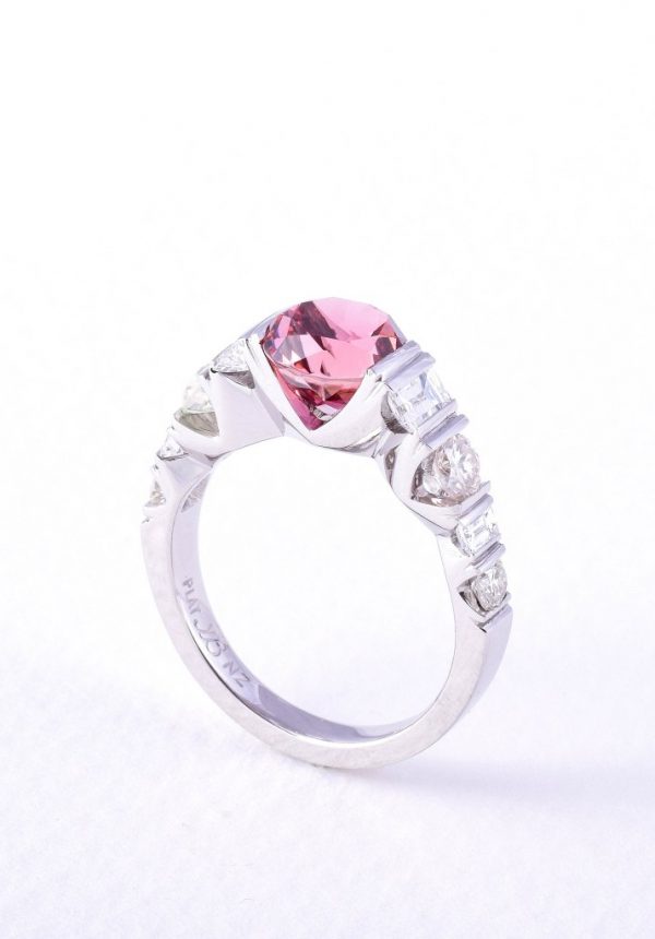 4ct pink tourmaline and diamond ring, crafted in platinum