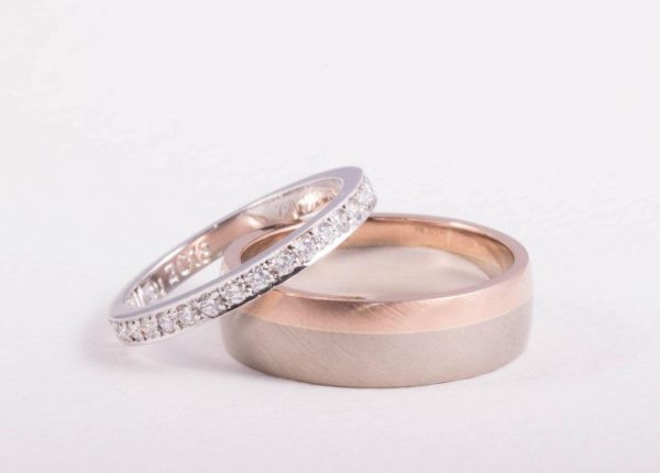 ​Two tone Gent’s wedding ring and Lady’s diamond wedding ring