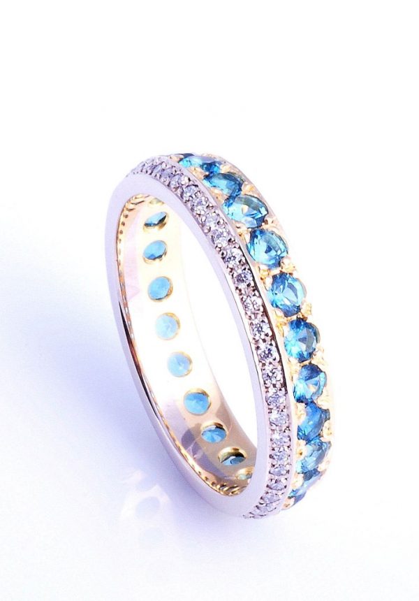 Blue tourmaline and diamond ring