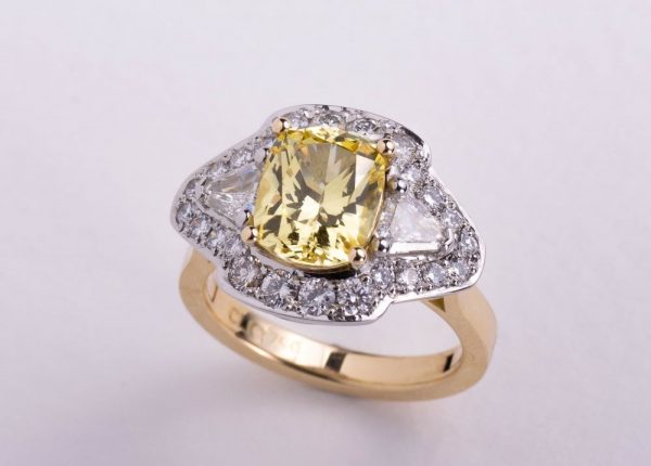 3ct yellow sapphire trapezoid diamond ring