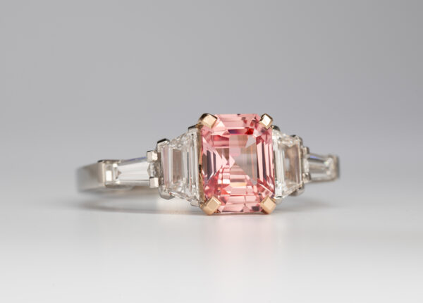 Padparadscha and diamond ring